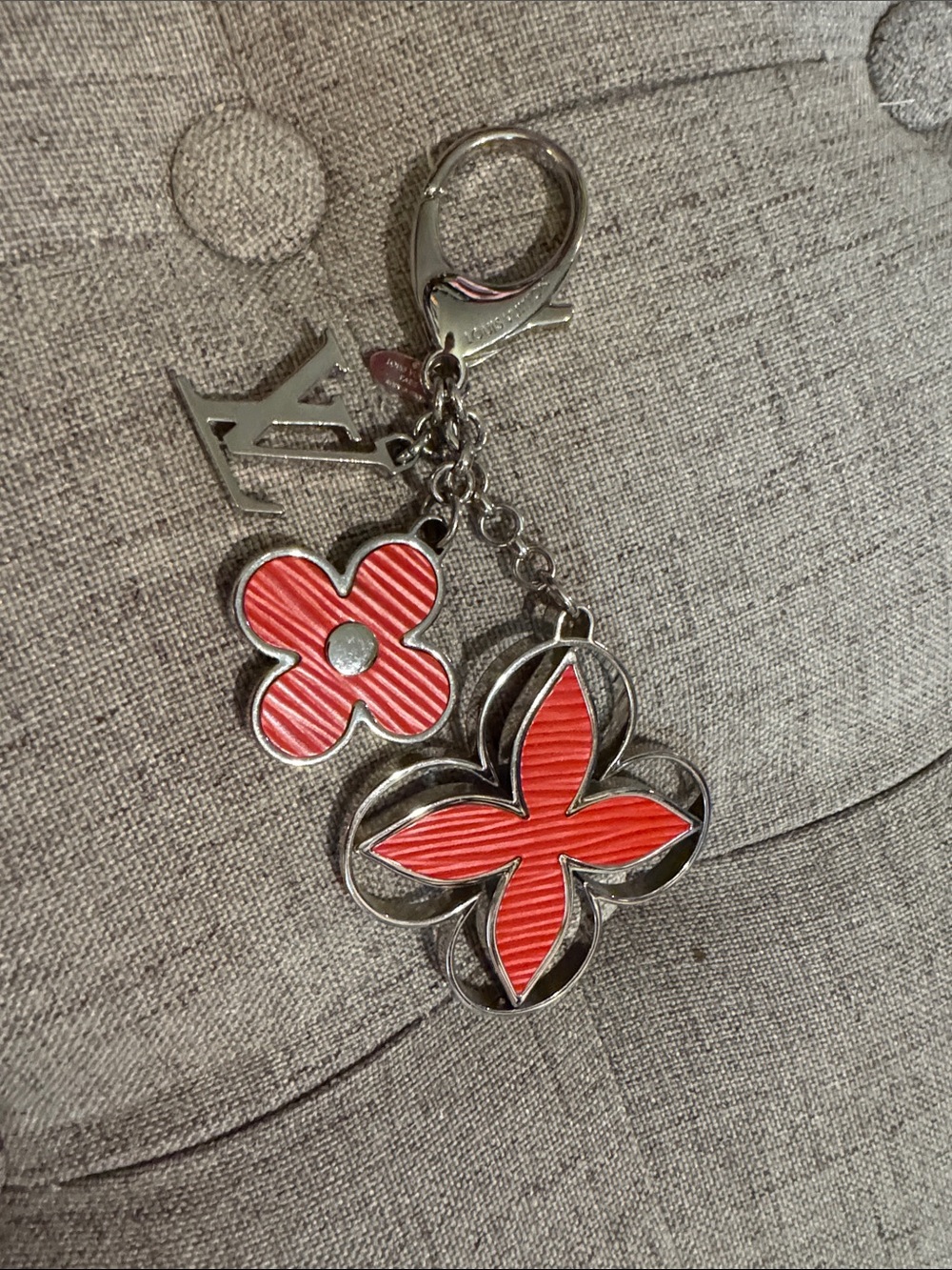 Louis Vuitton Coral Enamel Monogram Flower Key Charm Red